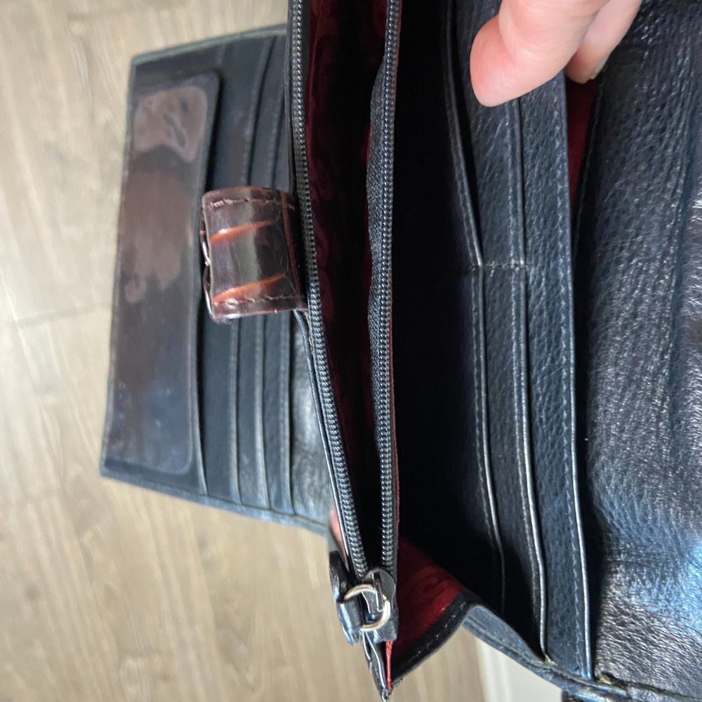 Brighton Black Croc Leather Clutch/Shoulder/Crossbody Organizer Bag Wallet - Picture 8 of 11